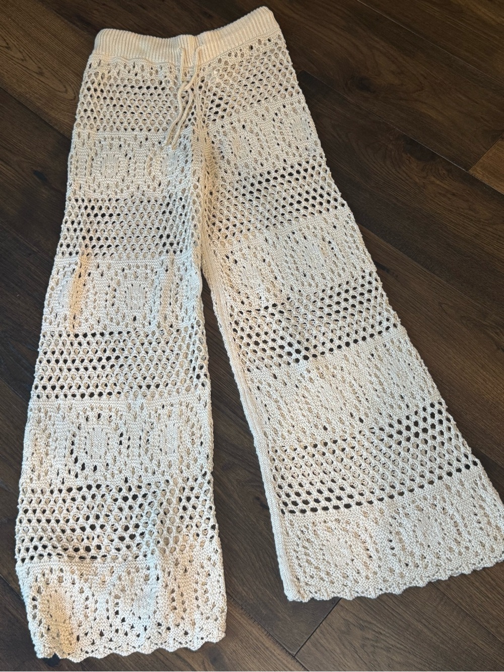 aerie Cream Crochet Wide-Leg Drawstring Pants